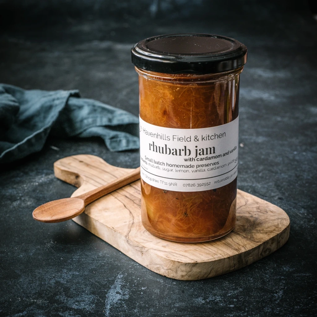 Rhubarb, vanilla and cardamom jam