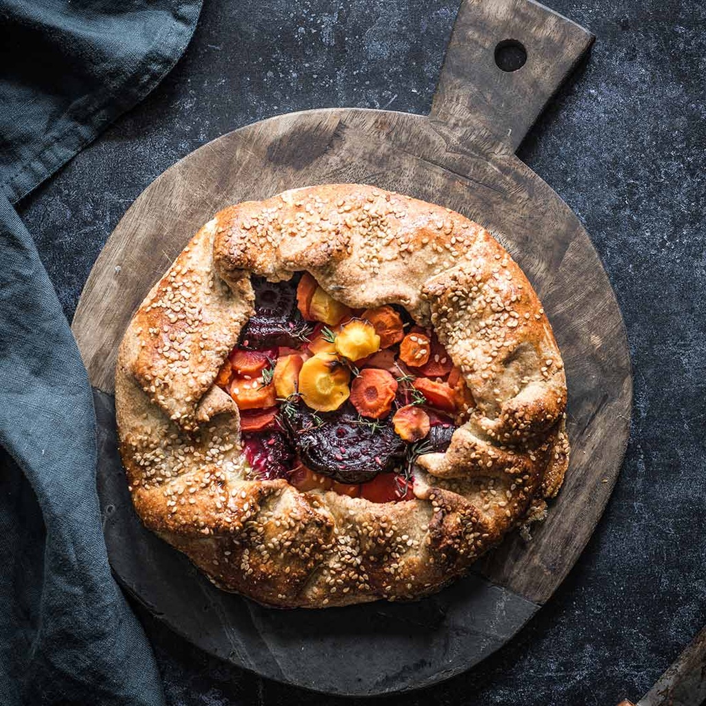 Beetroot, carrot & thyme galette with labneh