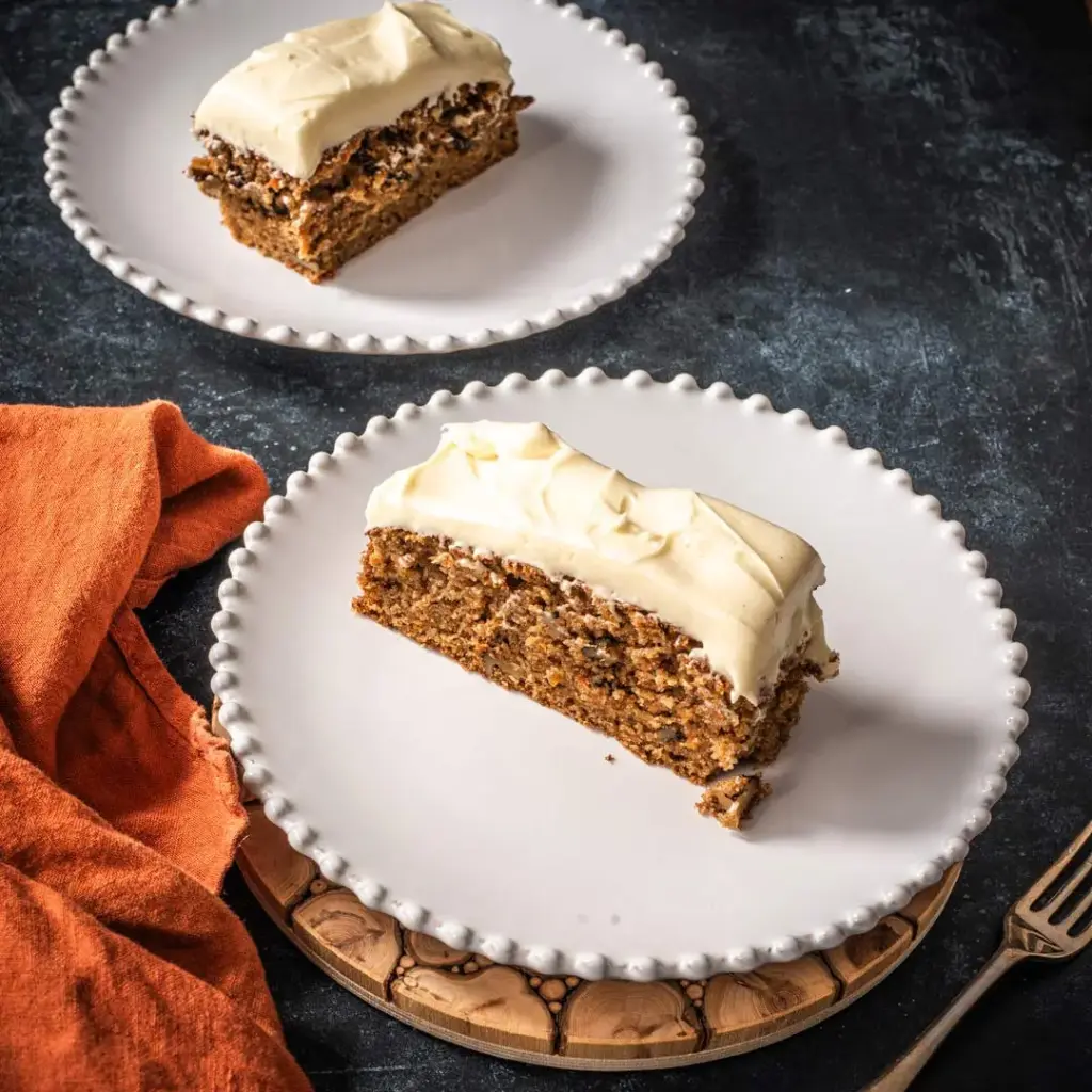 Carrot & walnut cake with creamy icing
