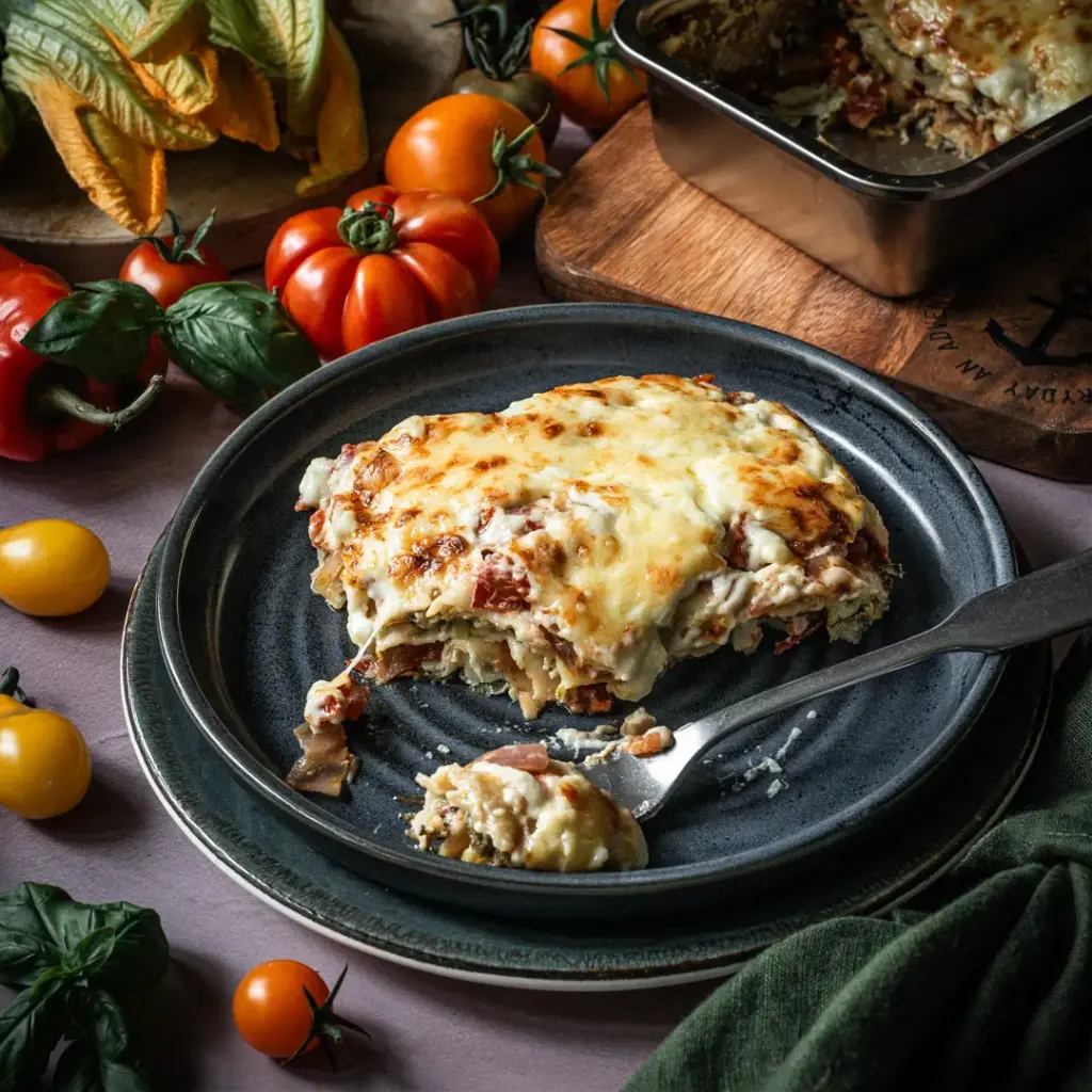 Creamy courgette and tomato lasagne
