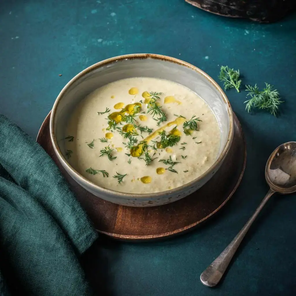 Cream of celery & caer caradoc soup (frozen)