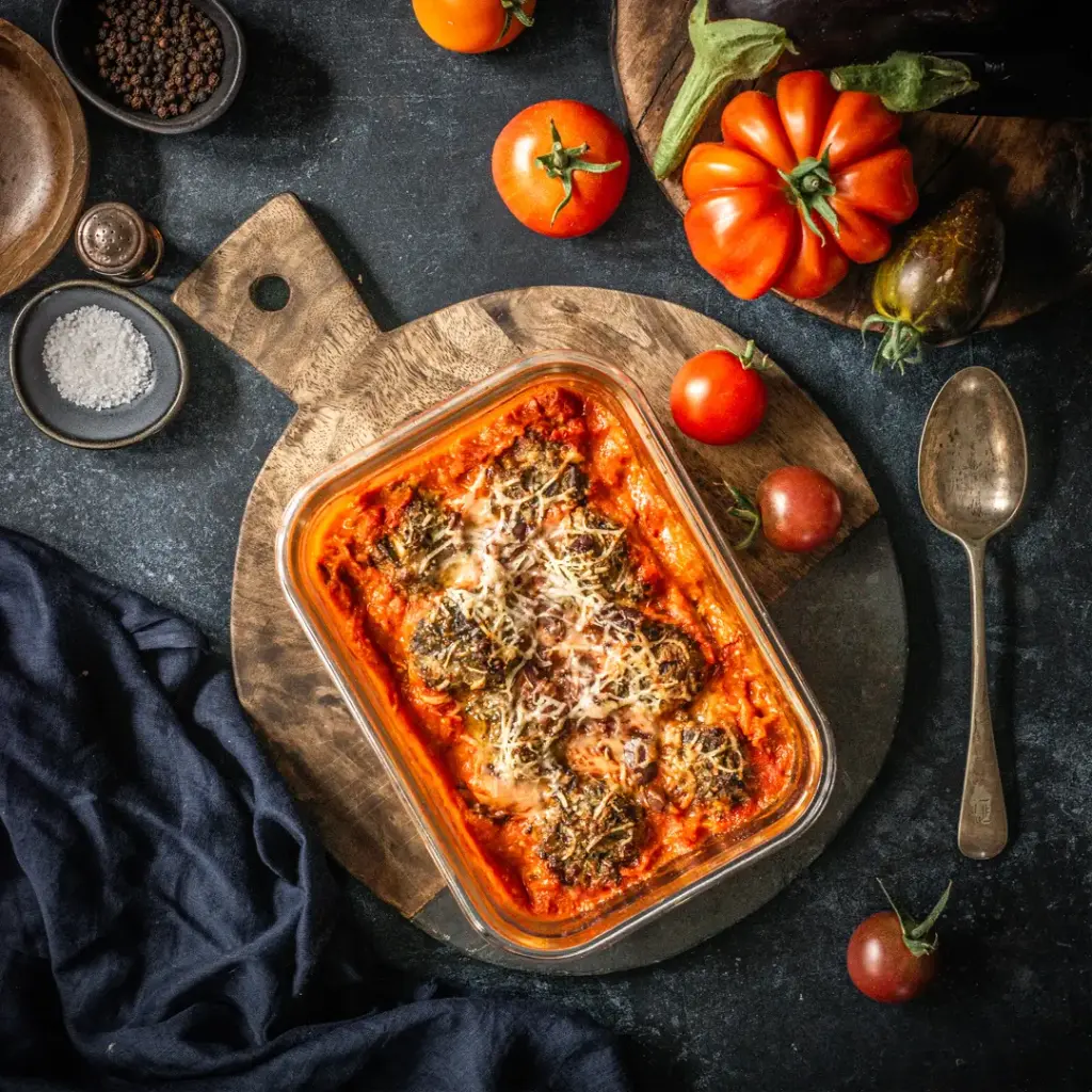 Aubergine dumplings alla pomodoro