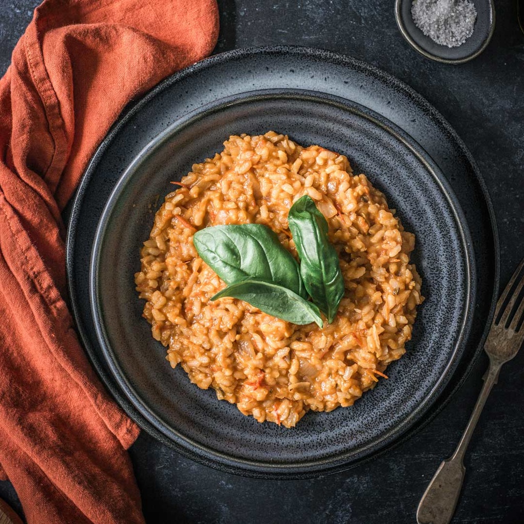 Roast tomato risotto with roasted cabbage