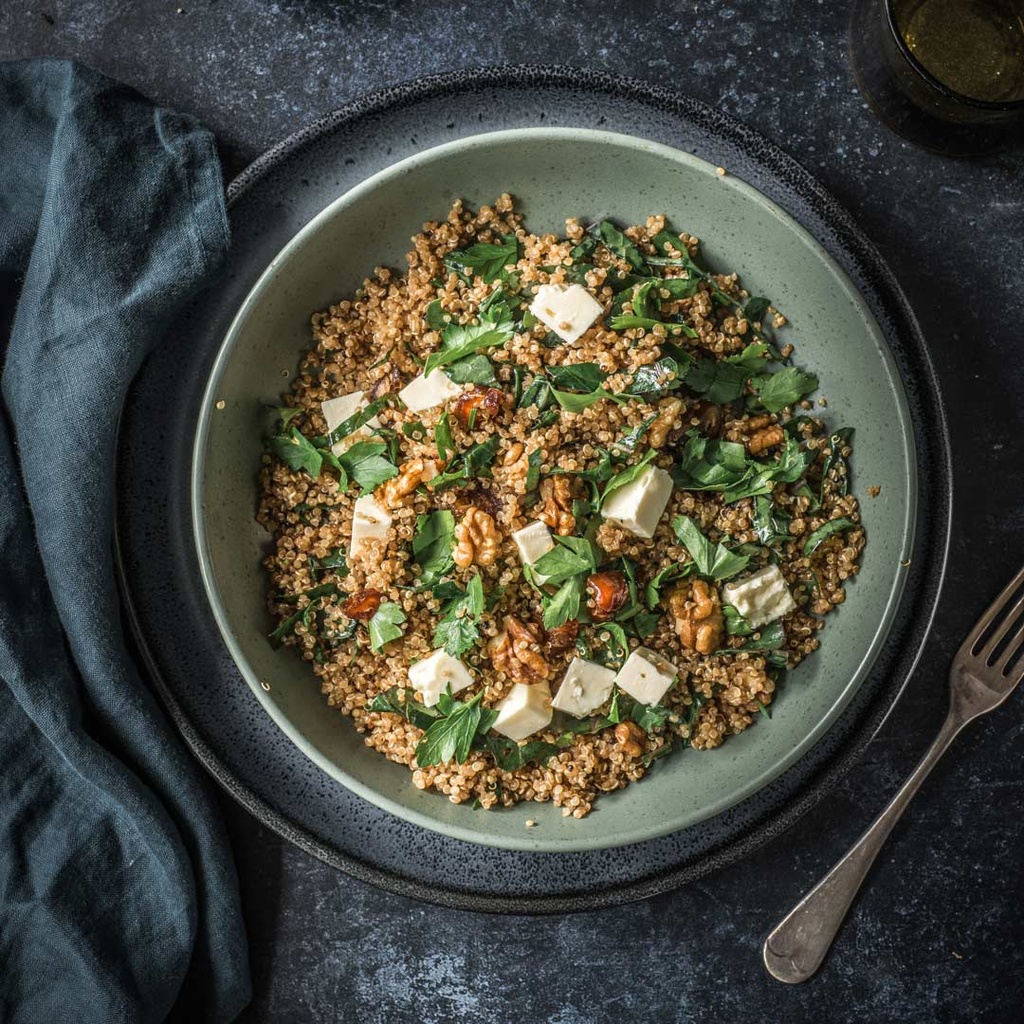 Radish, quinoa, spring onion and feta salad