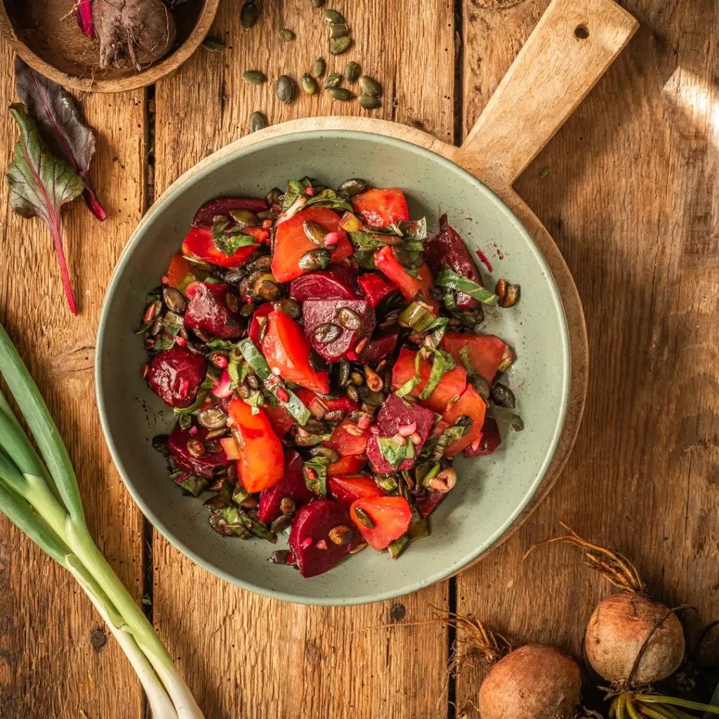 Beetroot, feta and lentil salad