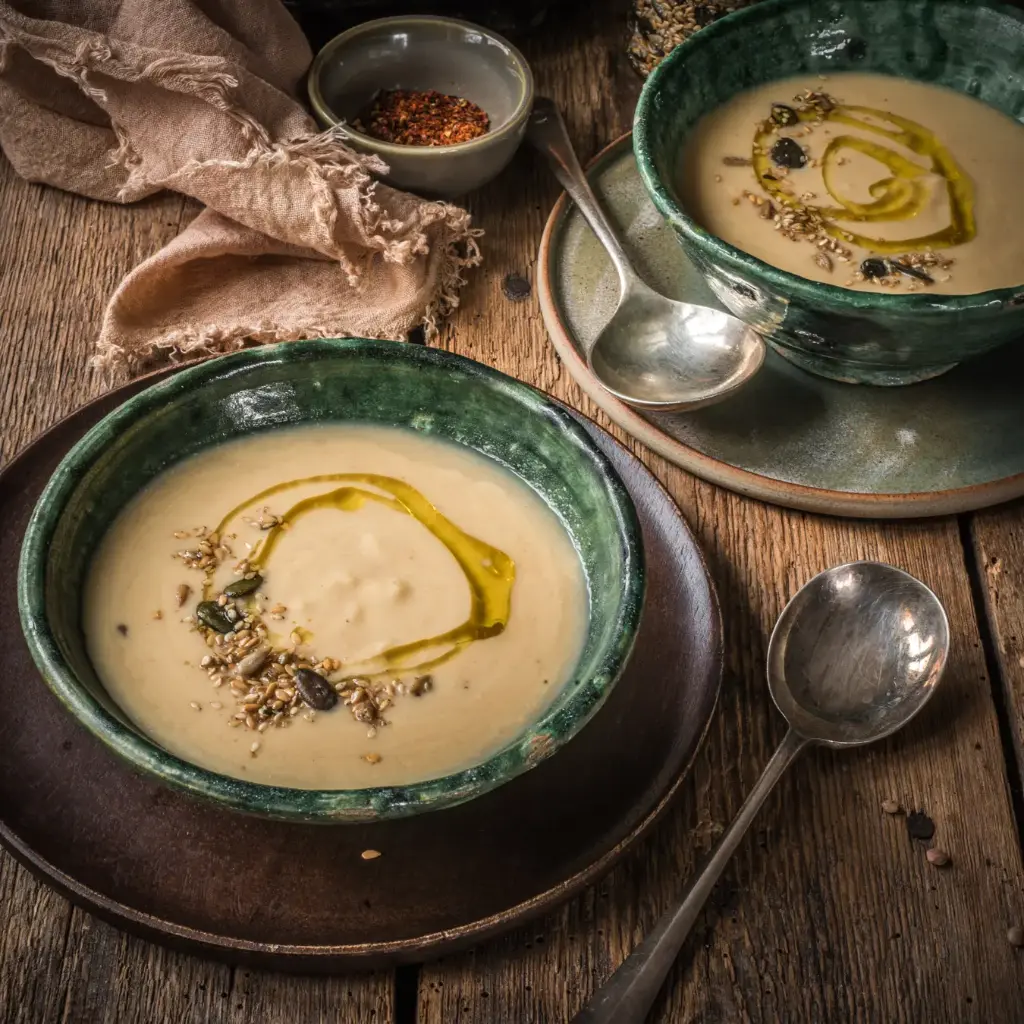 Spicy parsnip, carrot, lentil and harissa soup