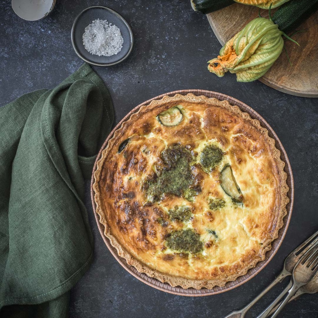 Roasted fennel and potato tart with wild garlic pesto