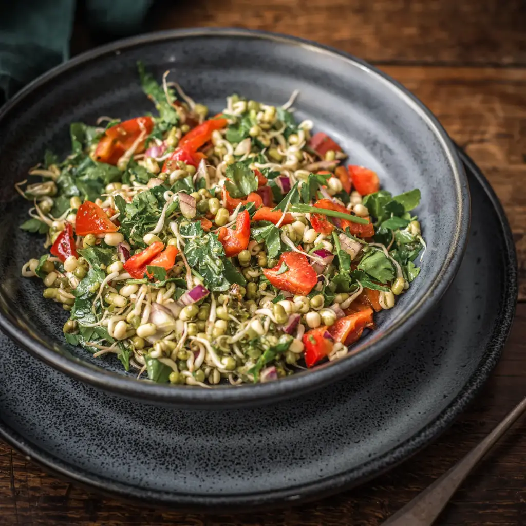 Crispy sprouted mung bean salad
