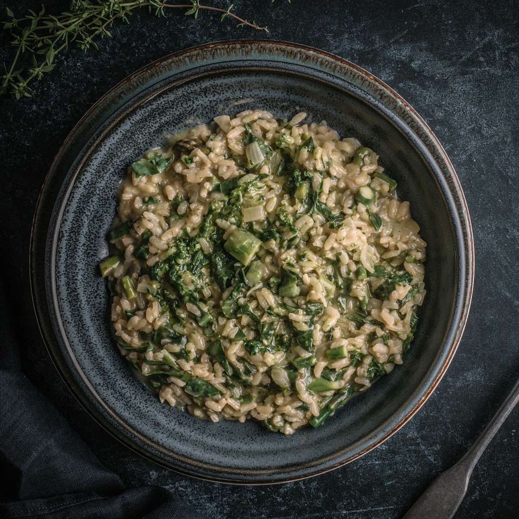 Asparagus and mushroom risotto