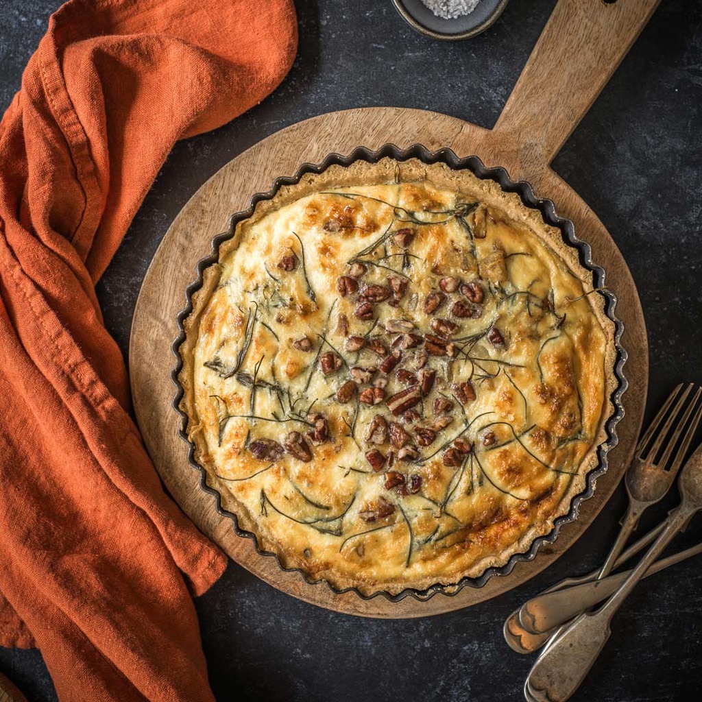 Squash, chard and smoked Cheshire tart