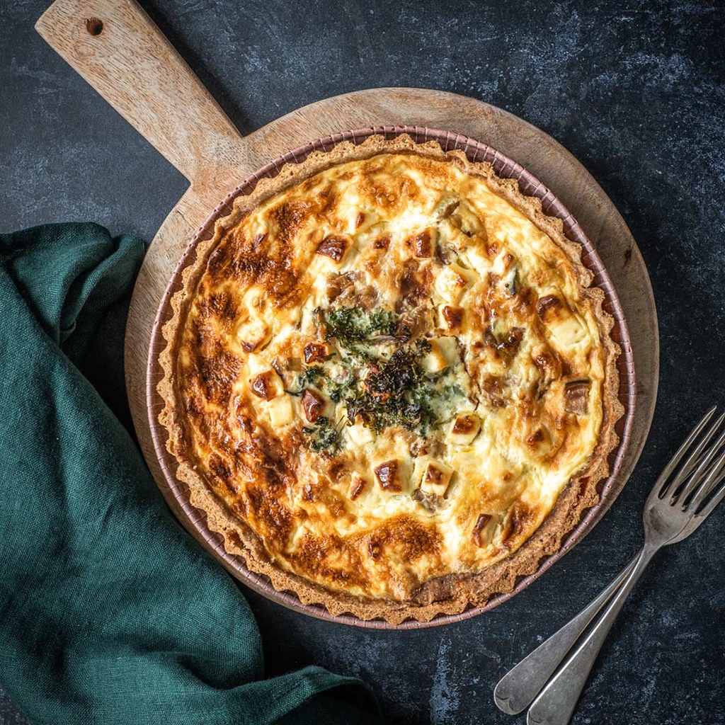 Leek, potato and double Gloucester tart