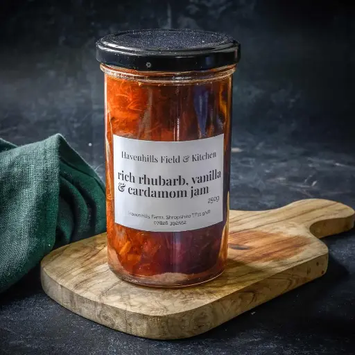 Rich rhubarb, vanilla and cardamom jam