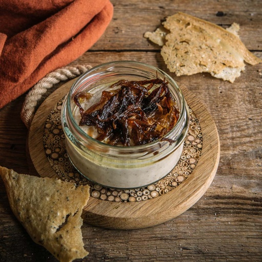 Celeriac and hazelnut dip with crispy onion