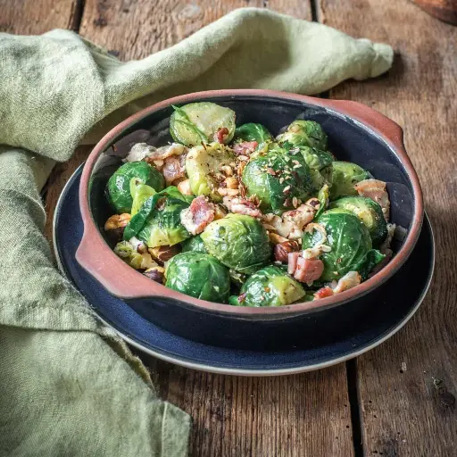 Brussel sprouts with bacon & mixed nuts (frozen)