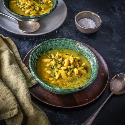 White bean, celery and Winter green soup  (frozen)