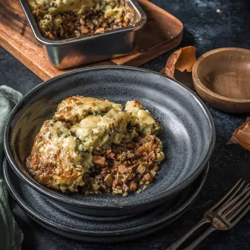 Mushroom, aubergine and lentil cottage pie (frozen)
