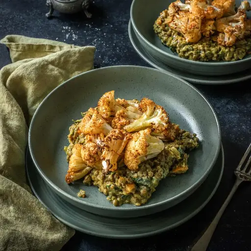 Roasted cauliflower with sweet potato dahl