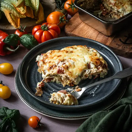 Creamy courgette and tomato lasagne