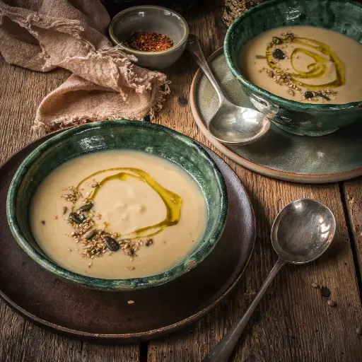 Spicy parsnip, carrot, lentil and harissa soup